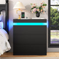 Nightstand with Charging Station, LED Lights, 3 Storage Drawers E413446