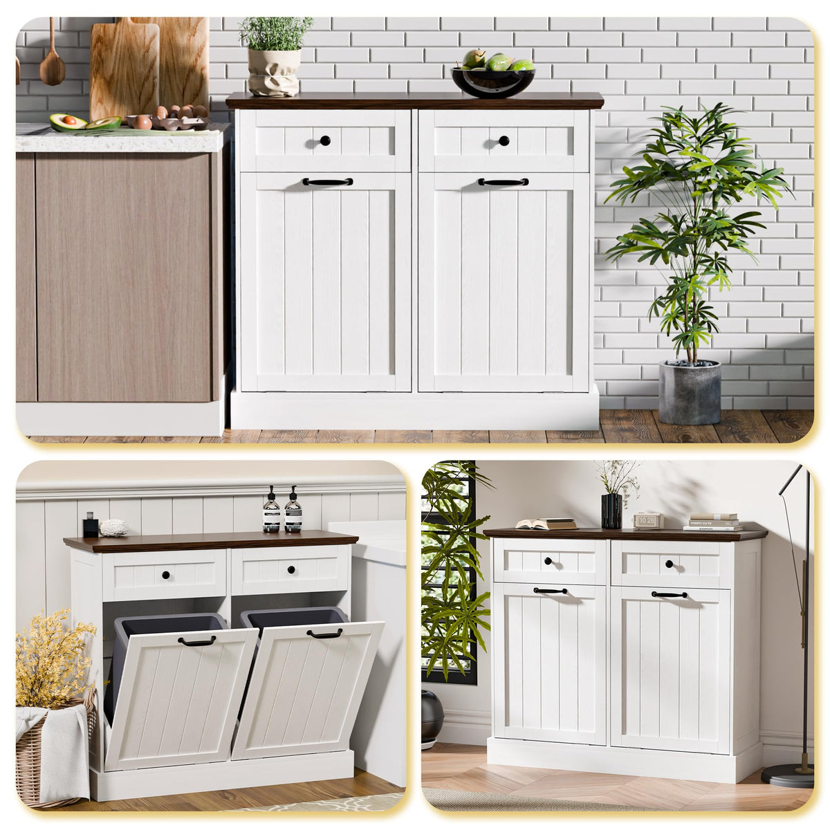 20 Gallons Tilt Out Trash Cabinet with Drawer, White G617947
