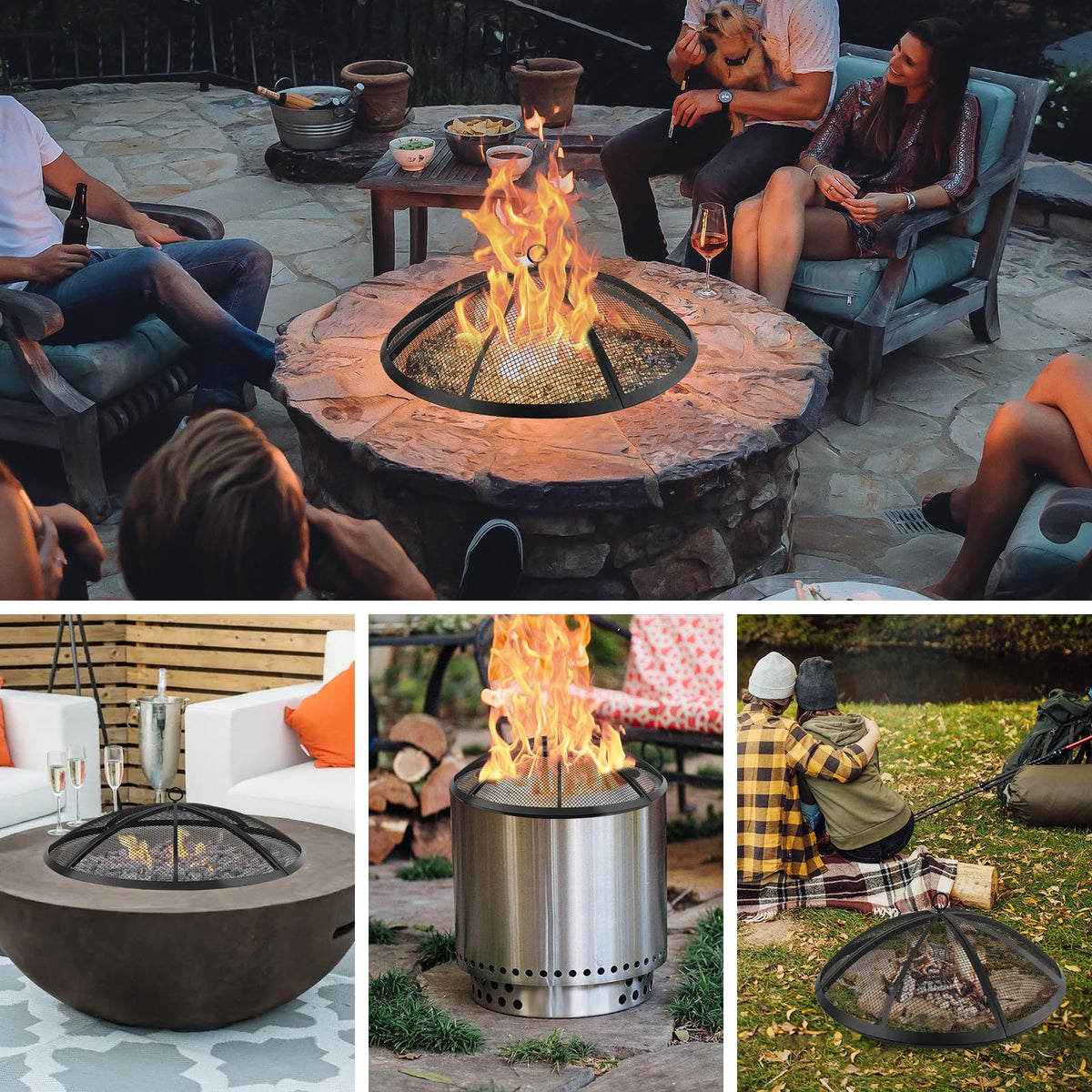 30 Inch Round Fire Pit Screen with Handle & Poker W93403