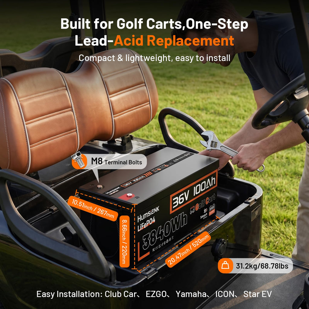 36V 100Ah LiFePO4 Golf Cart Battery with 200A BMS T430