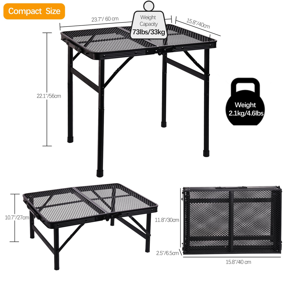 Portable Small Folding Metal Camping Table 23” x 15” M17180