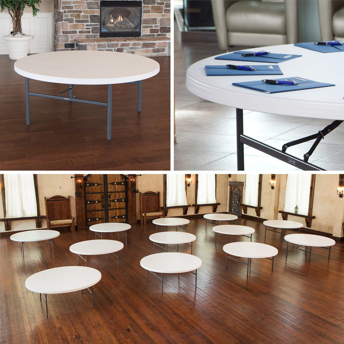 Folding Round Table 6 Foot White Granite U213779
