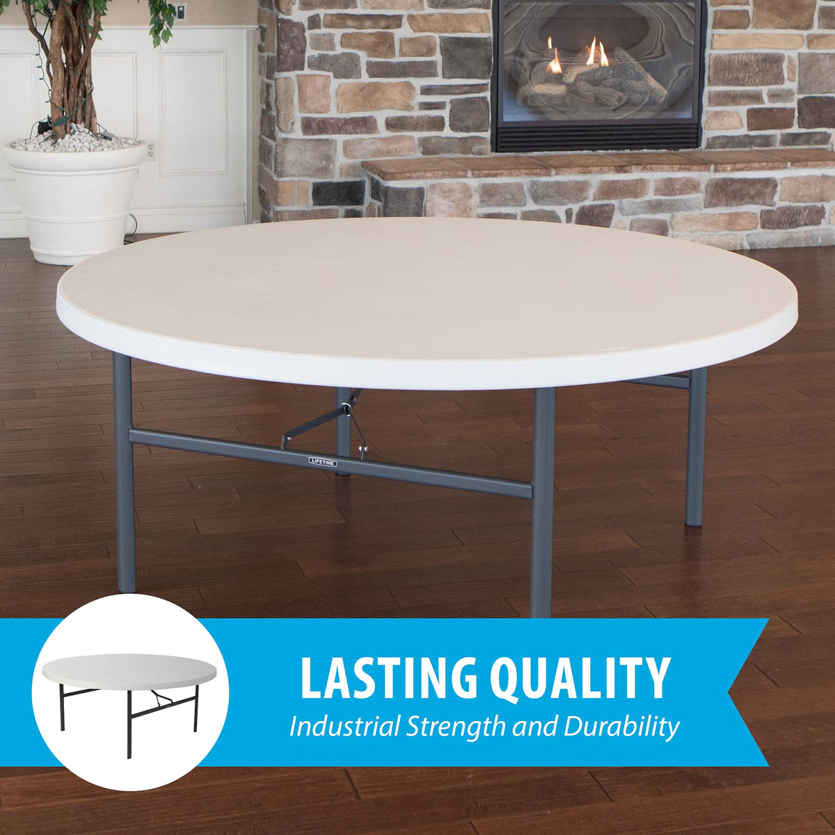 Folding Round Table 6 Foot White Granite U213779