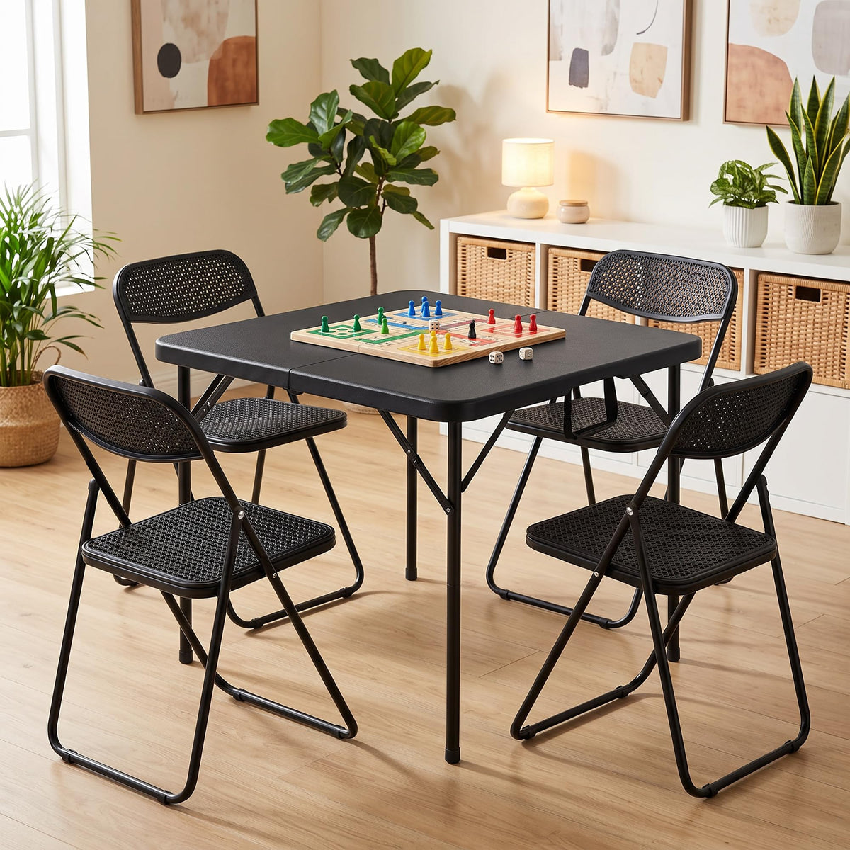 34" Square Folding Card Table with Built-in Handle, Black V557