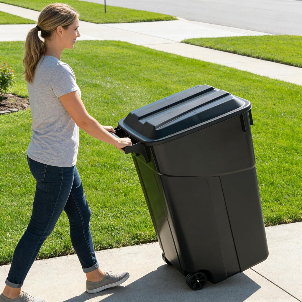 45 Gallon Outdoor Trash Can with Wheels and Lid J788