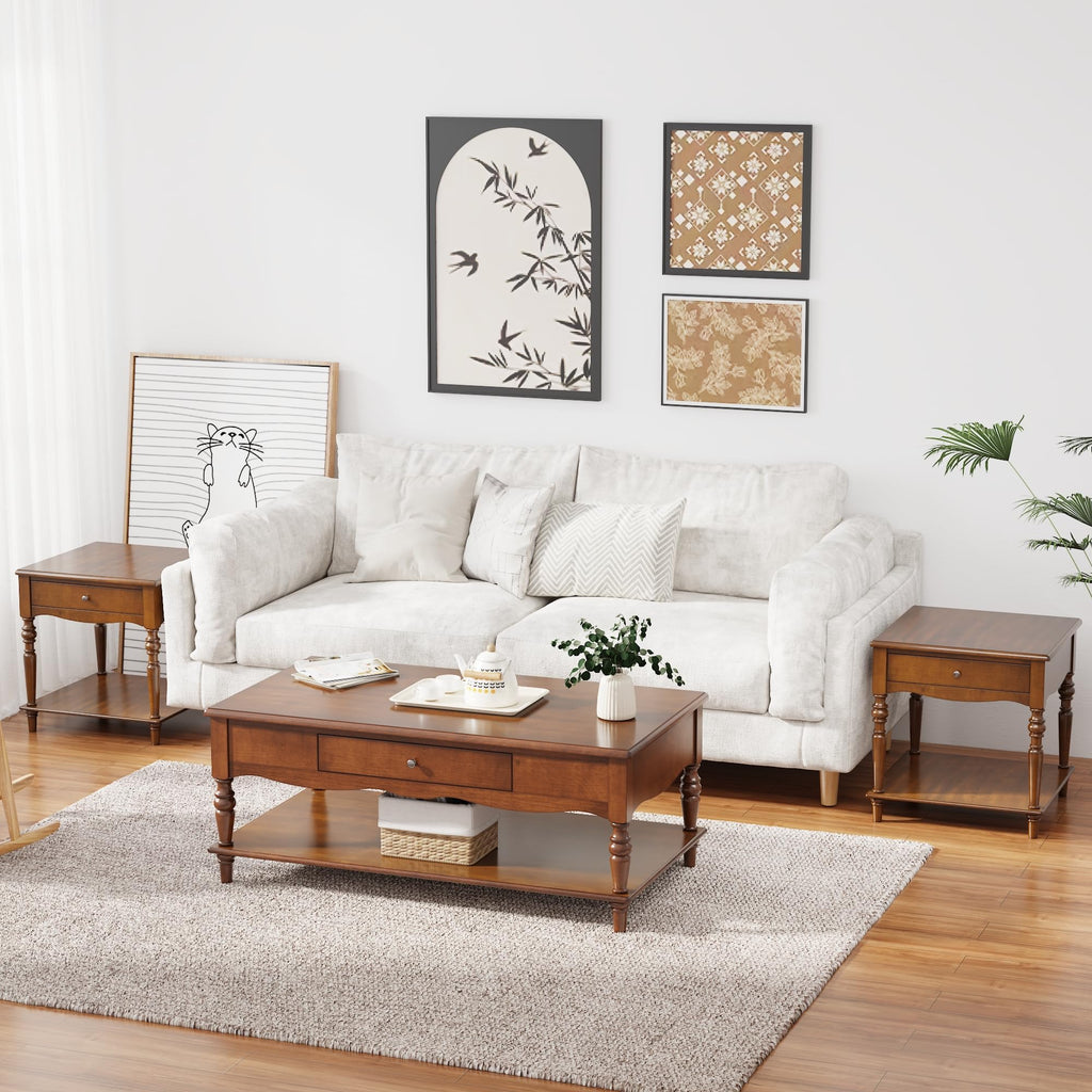 Rectangular Coffee Table and Two Square End Tables with Storage Drawer C237109