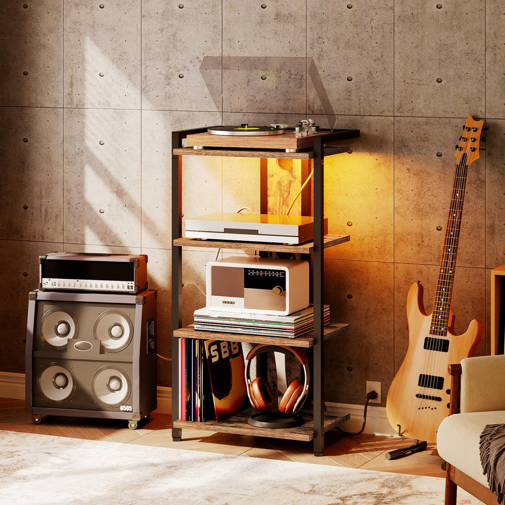 4-Tier Media Stand with Charging Station & LED Light P29777