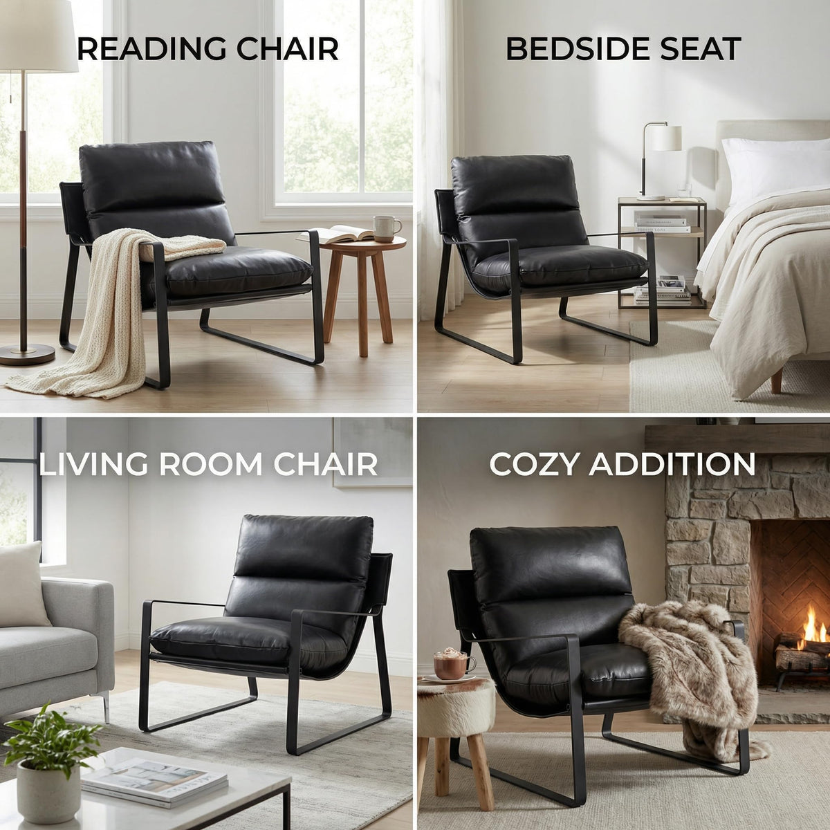 Black PU Leather Accent Armchair H27649