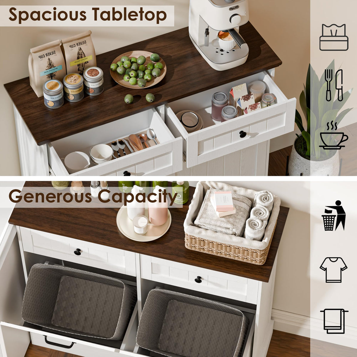 20 Gallons Tilt Out Trash Cabinet with Drawer, White G617947