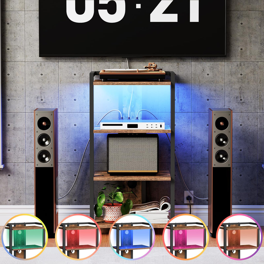 4-Tier Media Stand with Charging Station & LED Light P29777