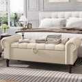 Beige Faux Leather Storage Bench with Rolled Arm X496