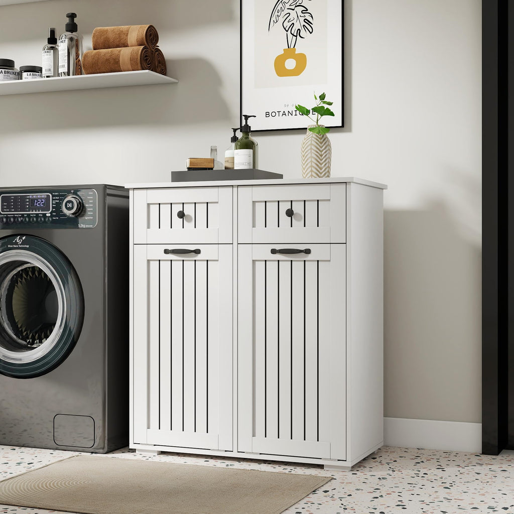 White Tilt Out Trash Cabinet with 2 Drawers H498