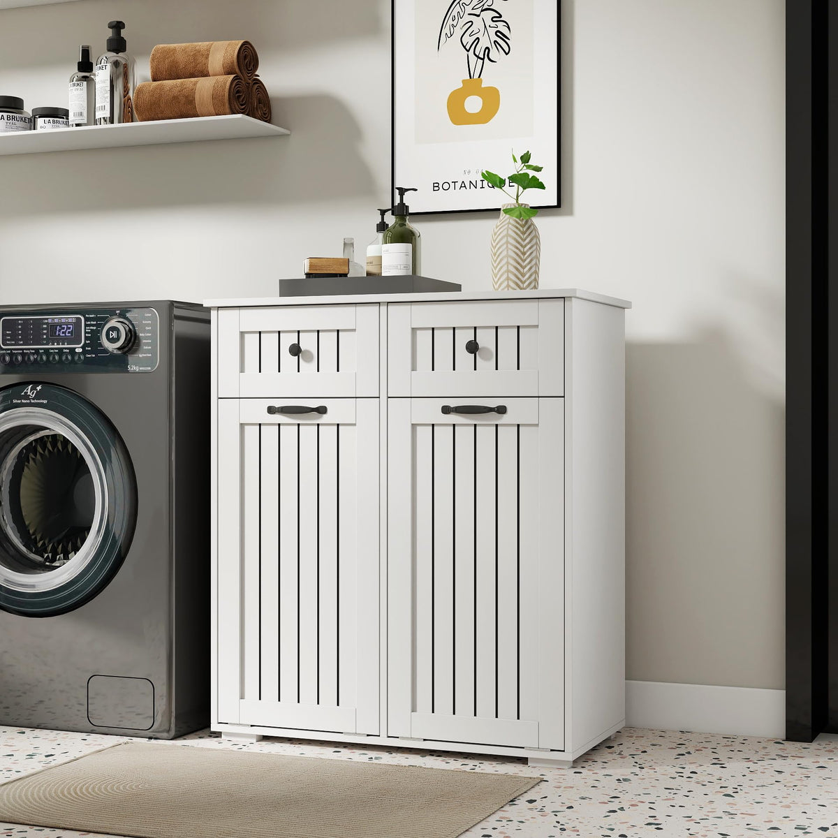 White Tilt Out Trash Cabinet with 2 Drawers H498