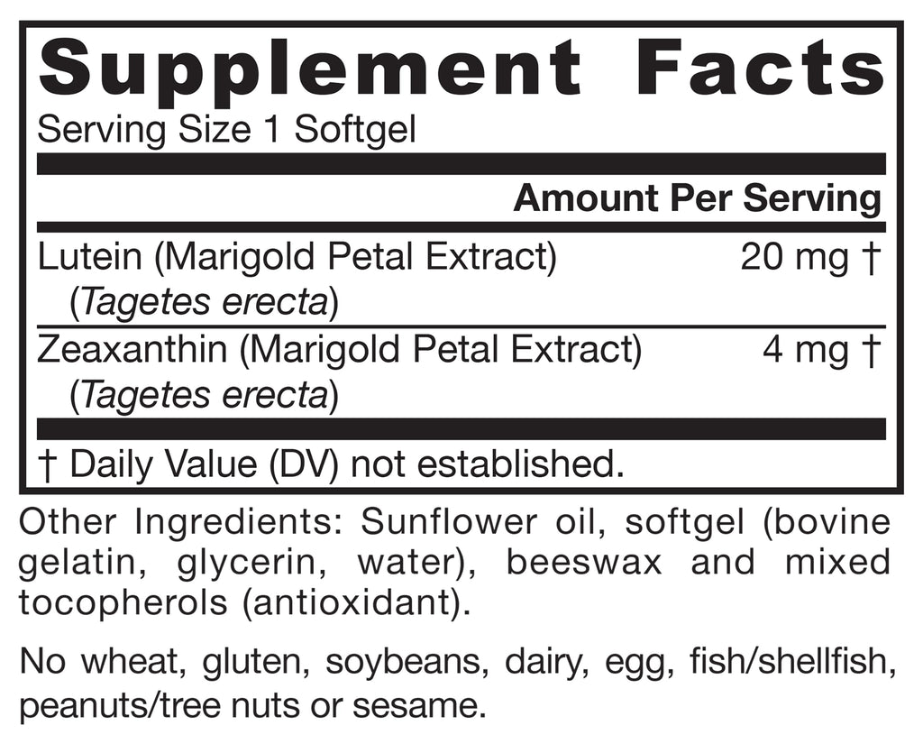 Lutein 20 mg with Zeaxanthin 120 Softgels H342