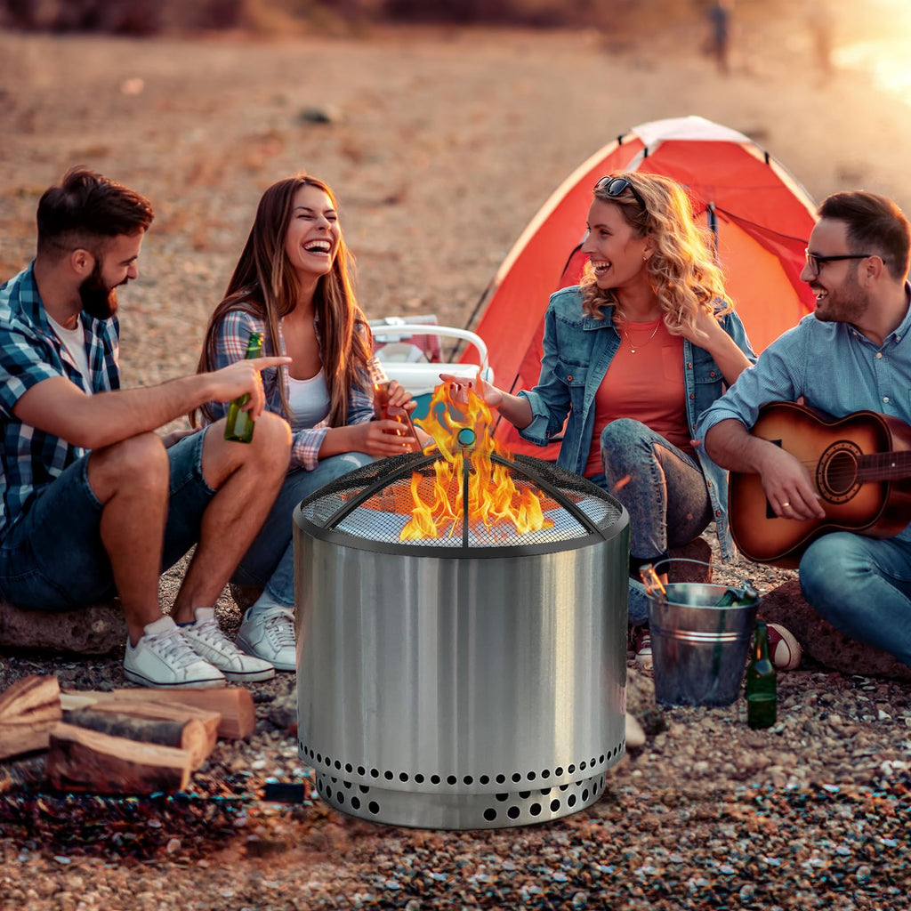 30 Inch Round Fire Pit Screen with Handle & Poker W93403