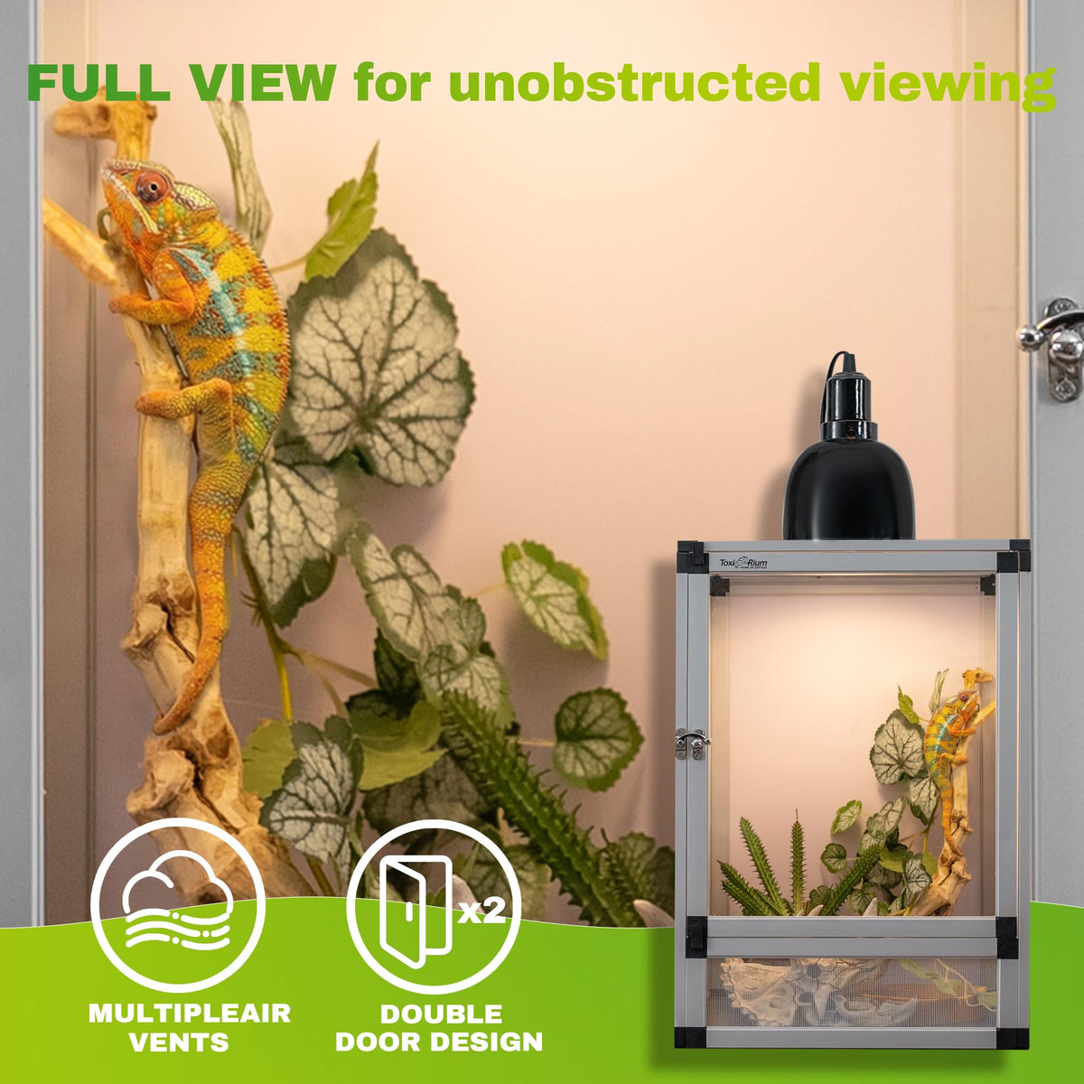 PVC Habitat Enclosure with Screen & Acrylic Doors, 12"x12"x18" Reptile Terrarium M16146