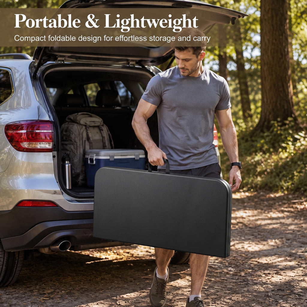 34" Square Folding Card Table with Built-in Handle, Black V557