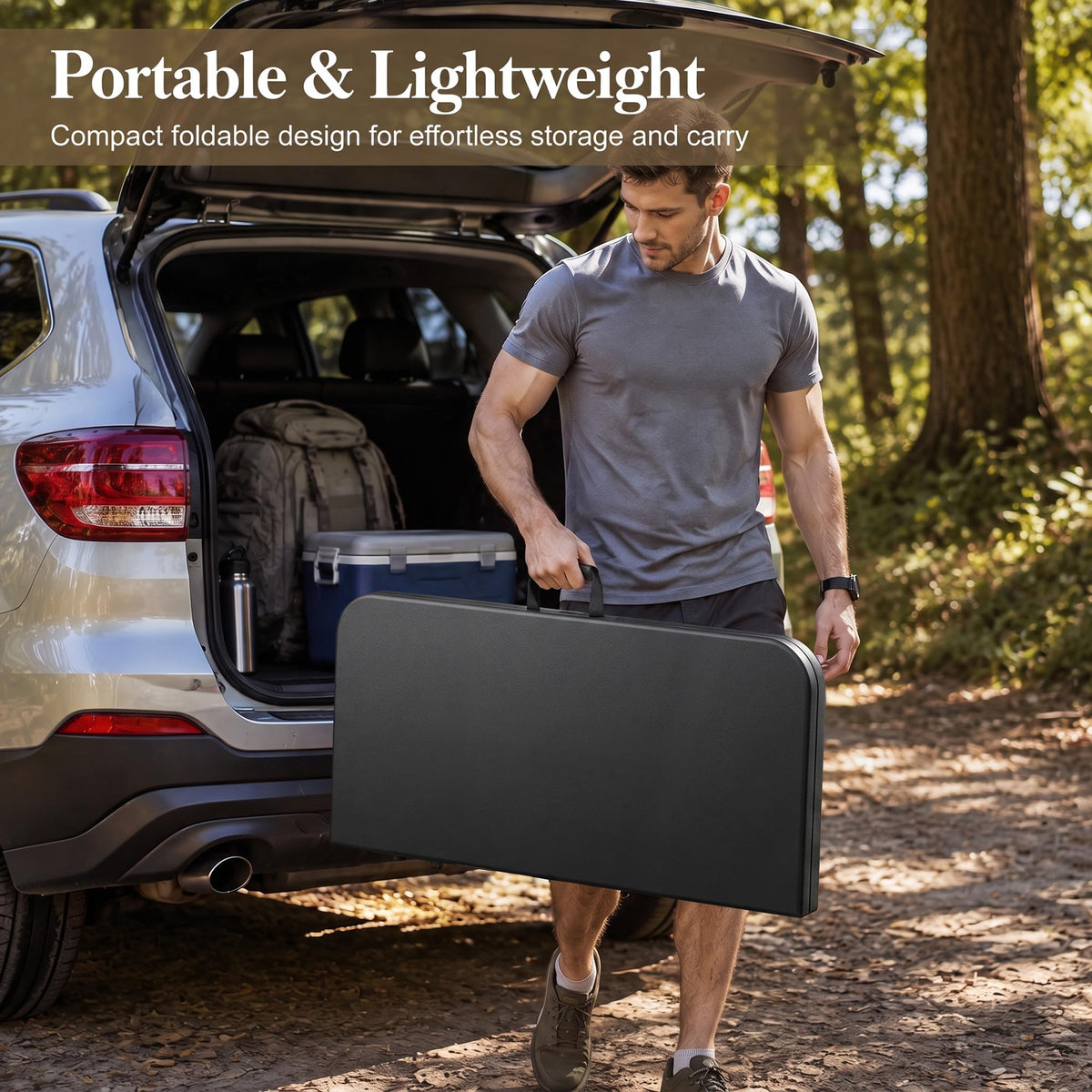 34" Square Folding Card Table with Built-in Handle, Black V557