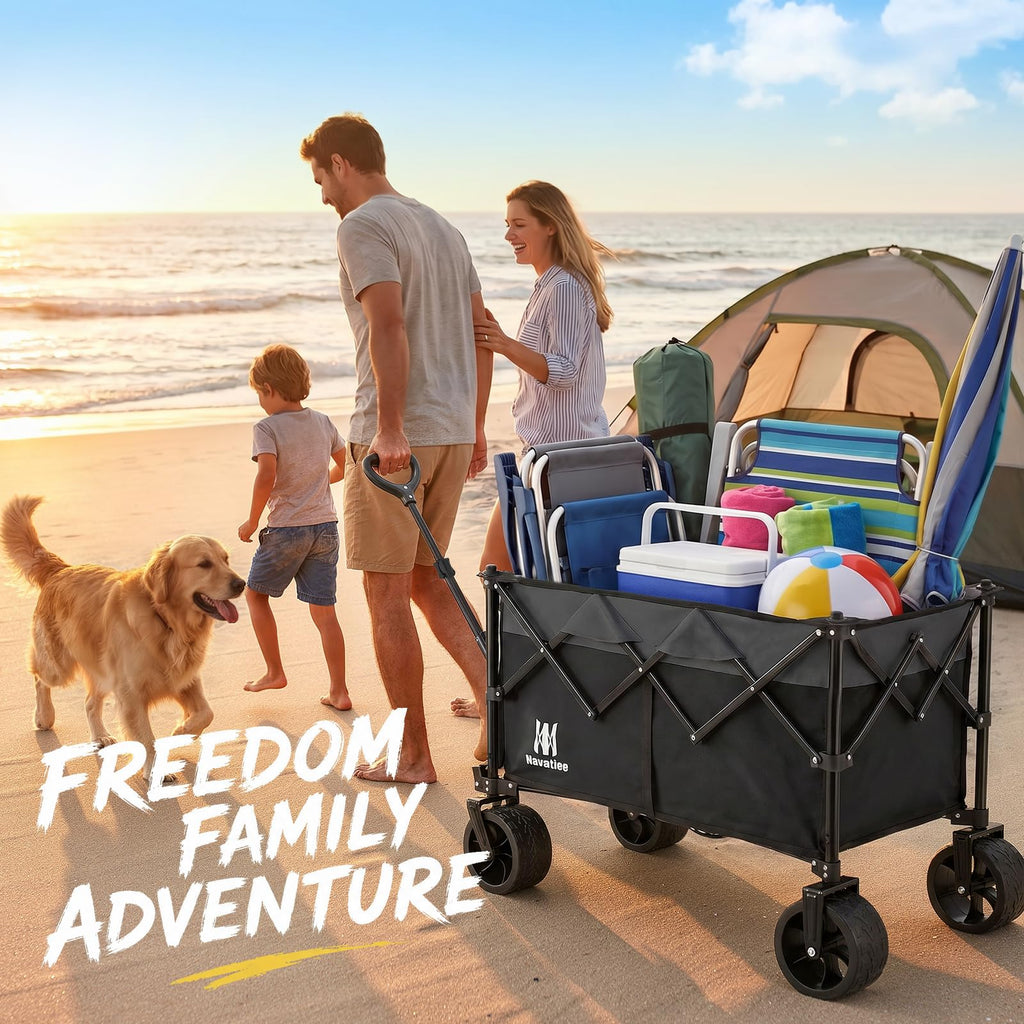 Collapsible Folding Wagon Cart with Big Wheels, Black V163767