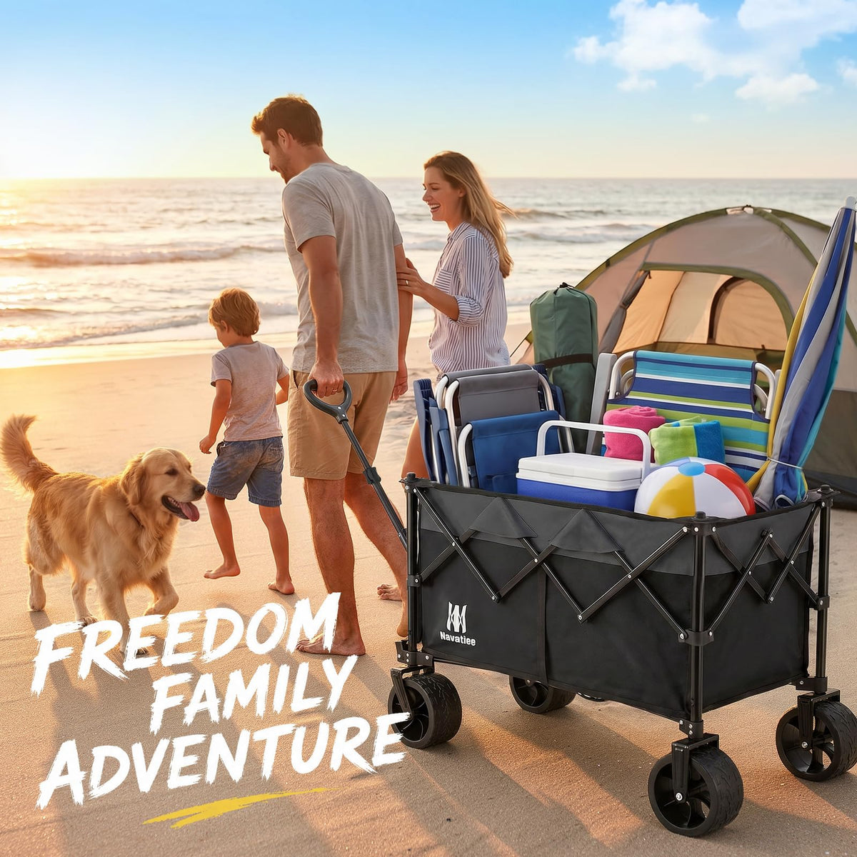 Collapsible Folding Wagon Cart with Big Wheels, Black V163767