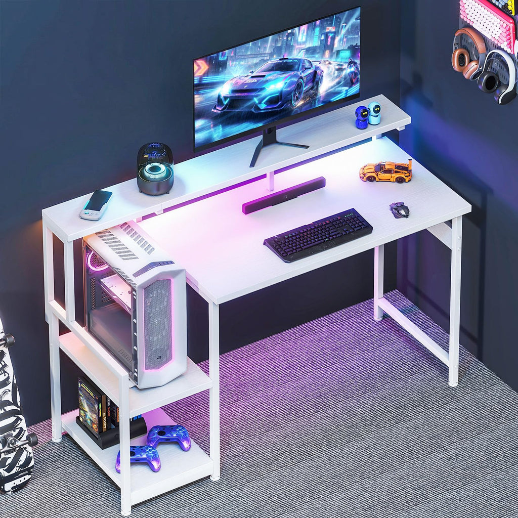 48 Inch White Gaming Desk with LED Lights A5701