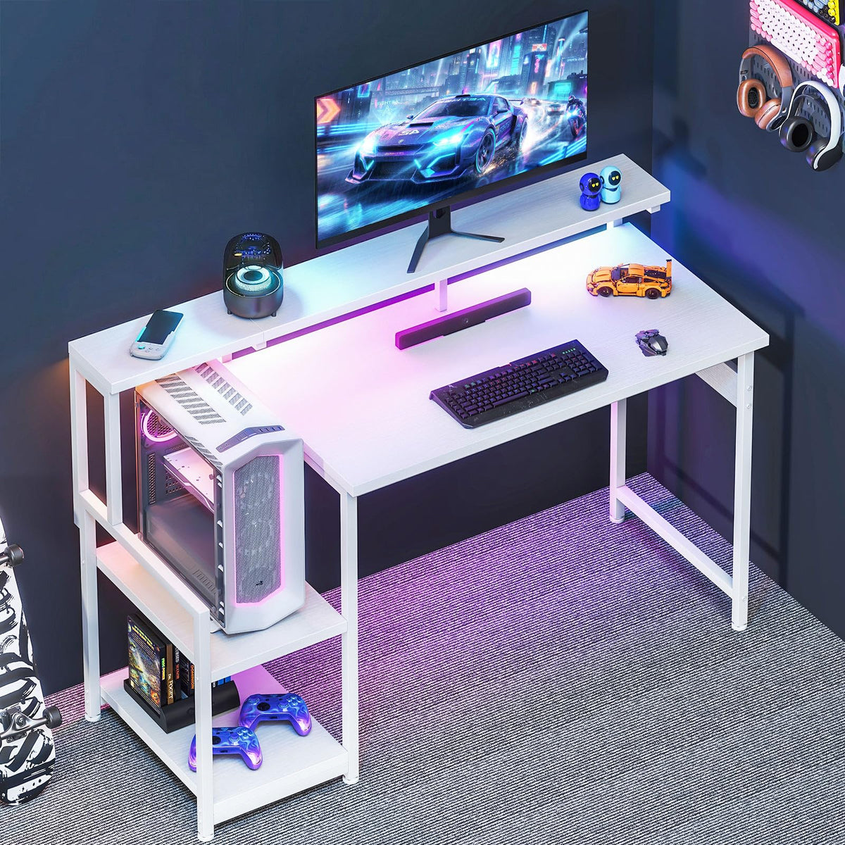 48 Inch White Gaming Desk with LED Lights A5701
