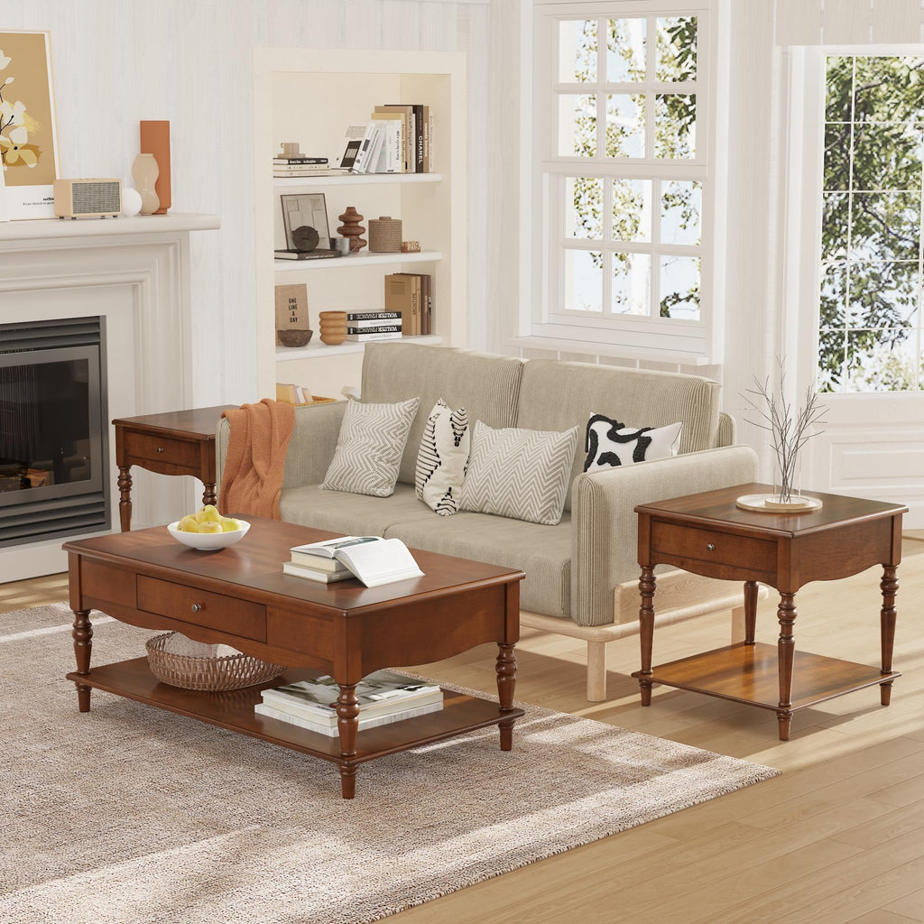 Rectangular Coffee Table and Two Square End Tables with Storage Drawer C237109