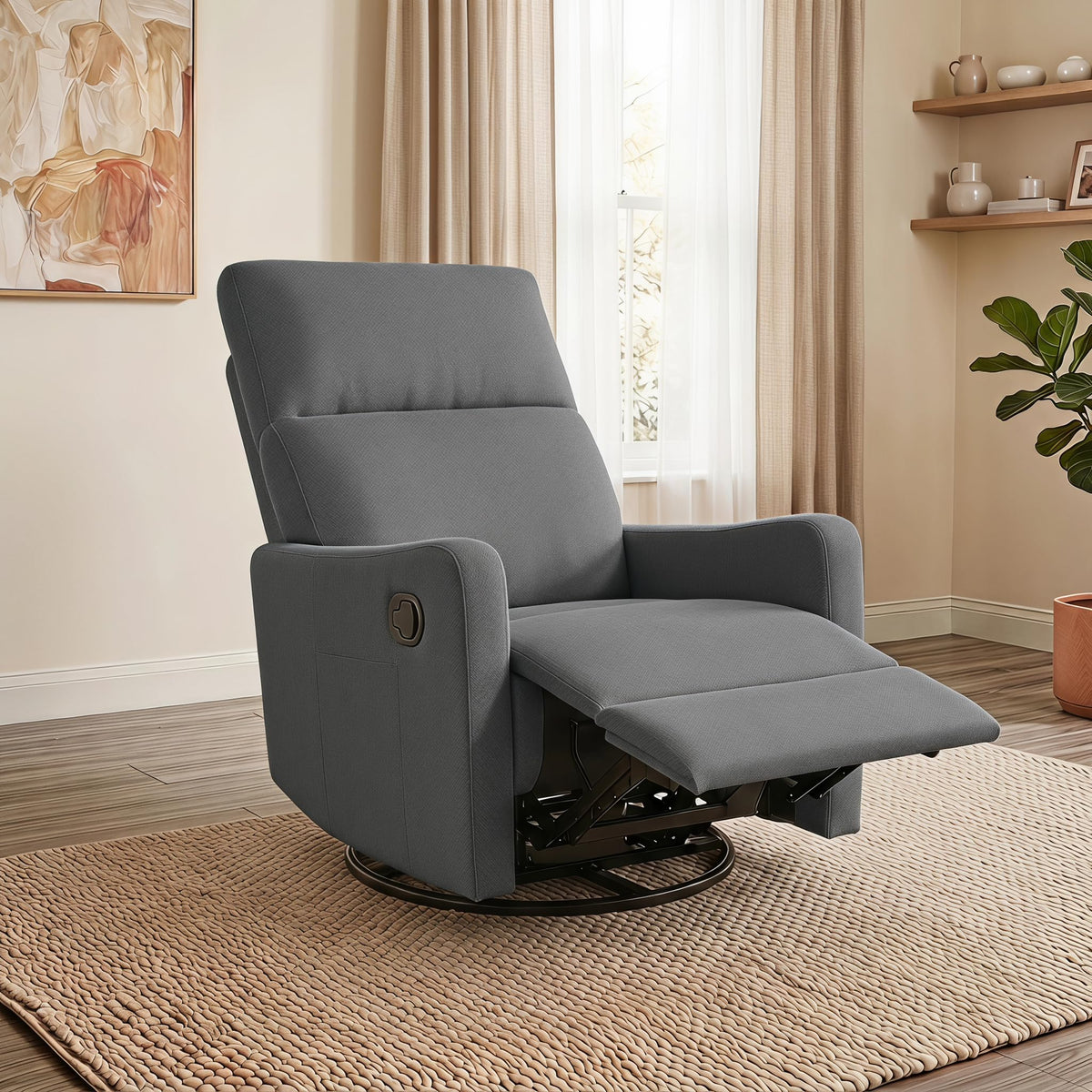 Dark Gray Swivel Rocker Recliner Chair T9177