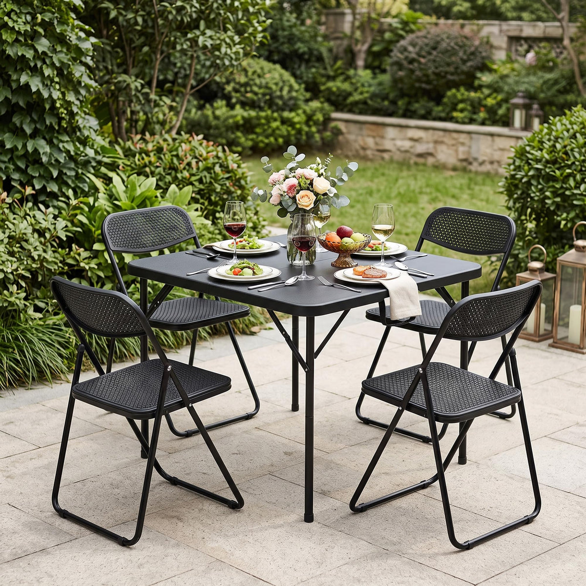 34" Square Folding Card Table with Built-in Handle, Black V557