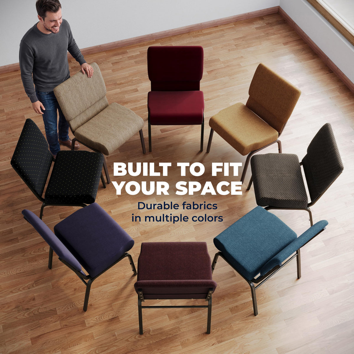 Gray Dot Fabric Stacking Church Chair Y190