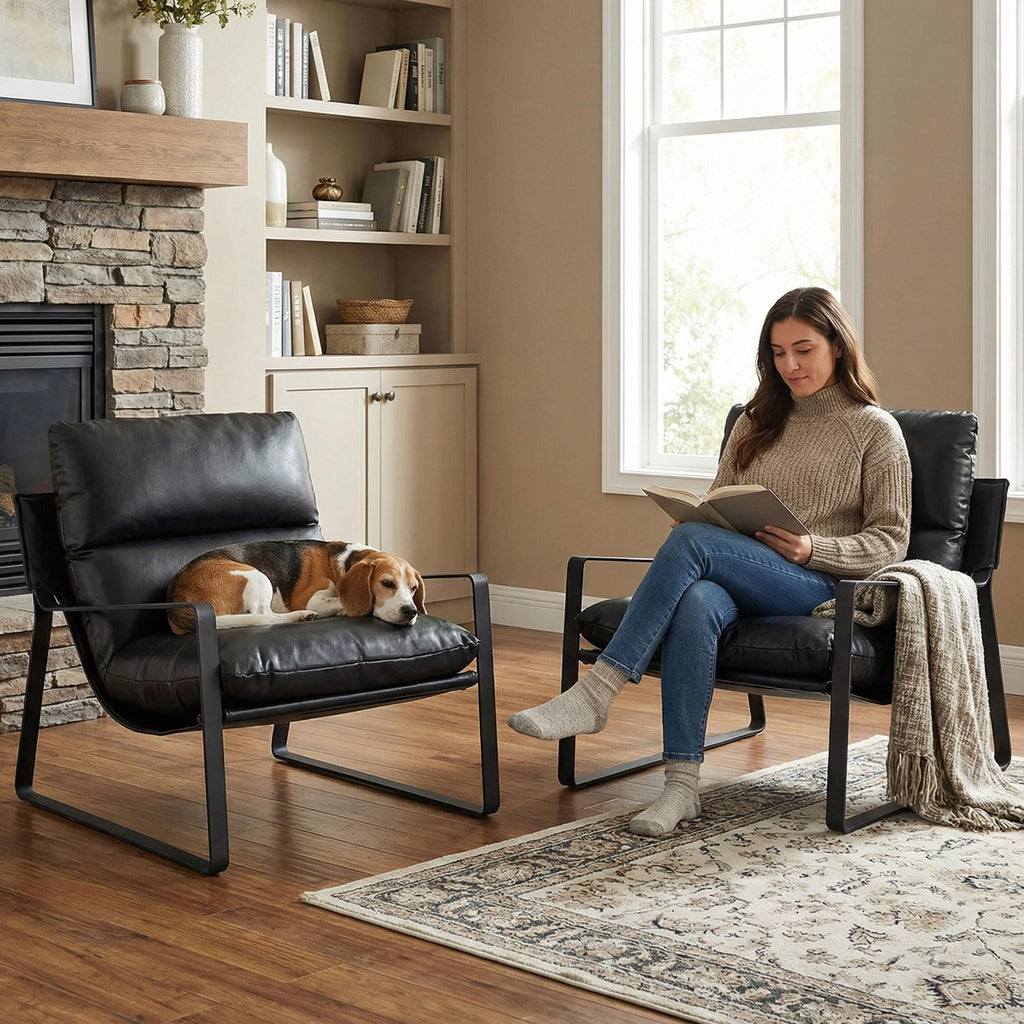 Black PU Leather Accent Armchair H27649