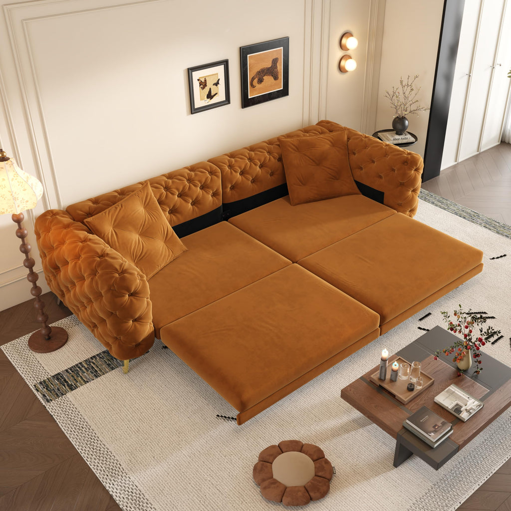 King Velvet Pull Out Sleeper Sofa with Ottoman E78438