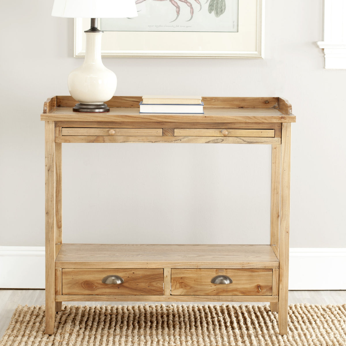 Weathered Oak Console Table with Drawers & Shelf N8912