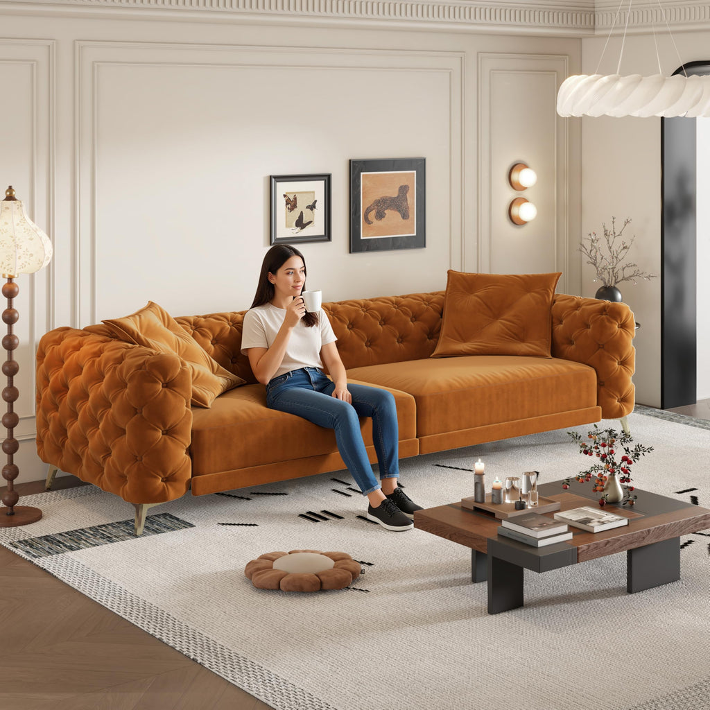 King Velvet Pull Out Sleeper Sofa with Ottoman E78438